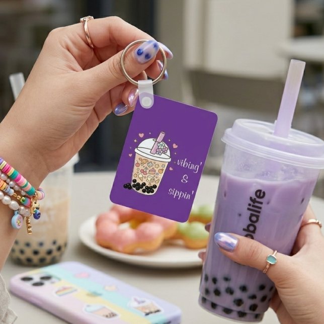 Chaveiro lavender bubble tea charm boba bliss glossy sip (Criador carregado)