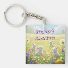 Chaveiro Lavender Easter Cute White Bunny Floral Spring 