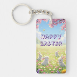 Chaveiro Lavender Easter Cute White Bunny Floral Spring 