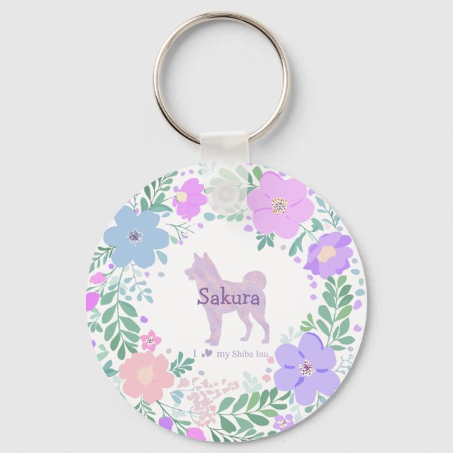 Chaveiro Lavender Shiba Inu Silhouette  Custom Name & Photo (Frente)