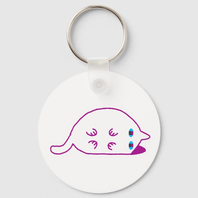 Chaveiro Lay Down Chonky White Cat Keychain (Frente)