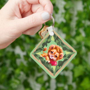 Chaveiro Leão de Bebê Selvagem com Coração Vermelho