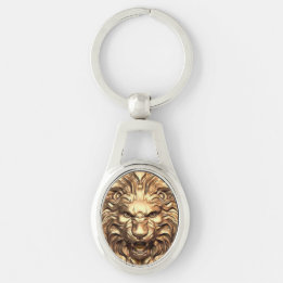 Chaveiro Leão de Ouro Rugindo Cabeça Pulseira de Metal