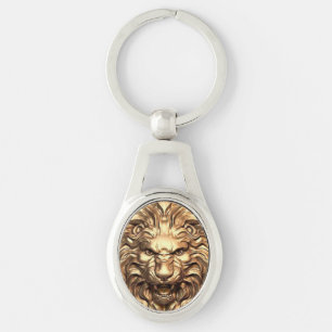 Chaveiro Leão de Ouro Rugindo Cabeça Pulseira de Metal