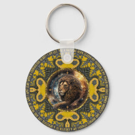 Chaveiro Leão - Sinal Afirmações de Dourado Mandala Fractal