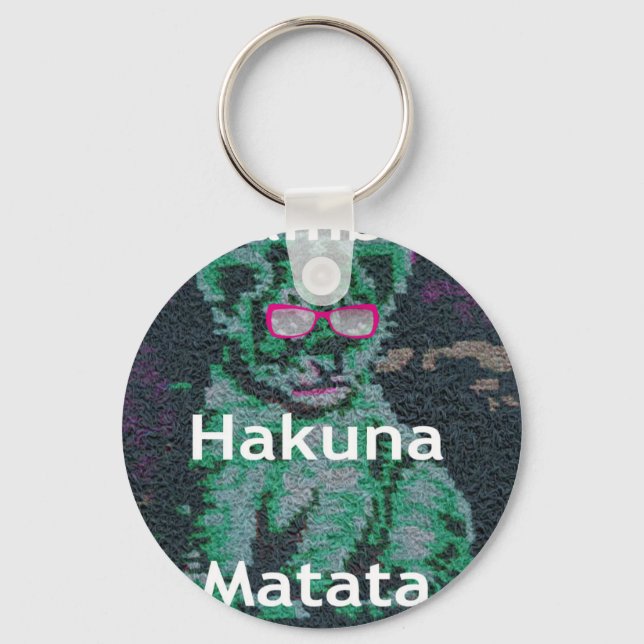 Chaveiro Leão Verde com Óculos Rosa "Hakuna Matata" Arte (Frente)