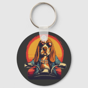 Chaveiro Legal ciclista de basset no pôr do sol