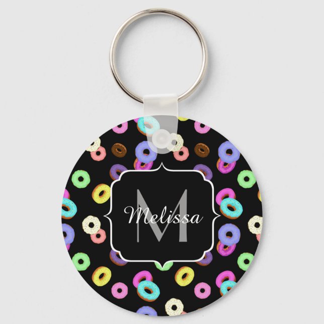 Chaveiro Legal e divertido padrão de rosquinhas colorido pr (Frente)