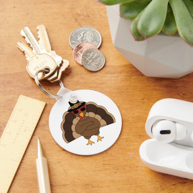 Chaveiro Legal Turquia com óculos de sol Feliz Ação de Graç (Mesa)