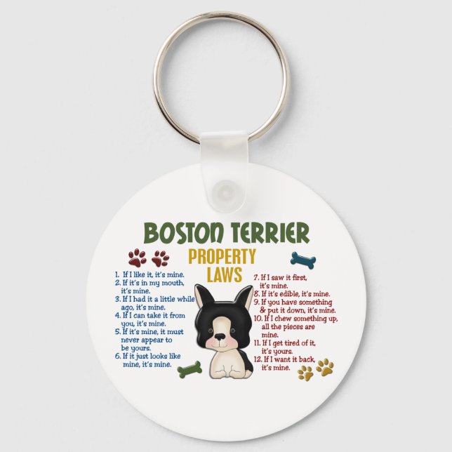 Chaveiro Leis de Propriedades de Boston Terrier 4 (Frente)