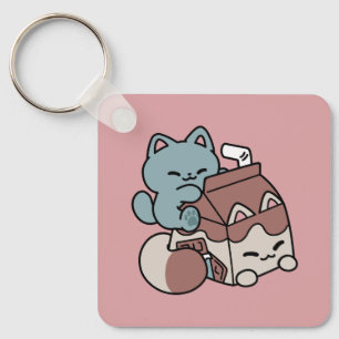Chaveiro Leite de Chocolate Kawaii Gato – Bebida Aconchegan
