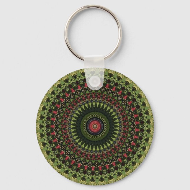 Chaveiro Lenço com Desenho de Mandala Verde Brilhante, Pret (Frente)