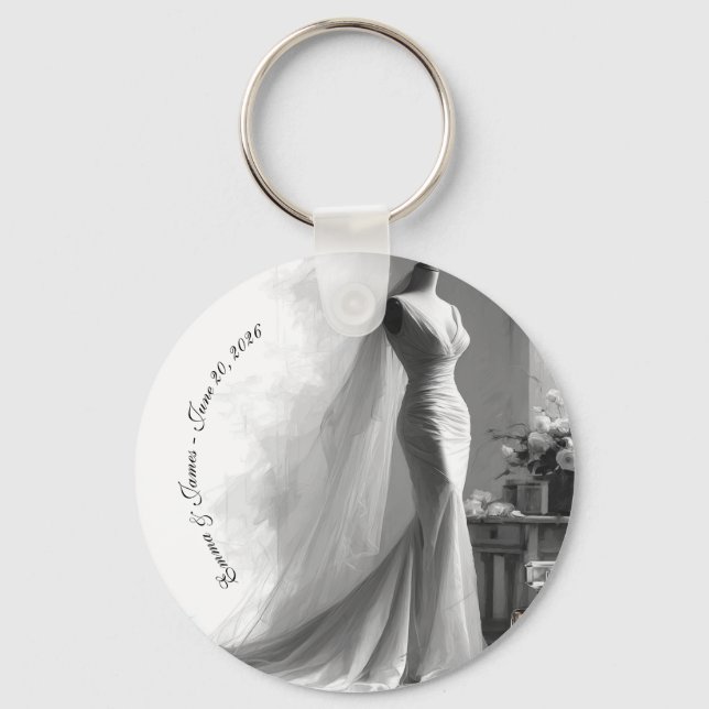 Chaveiro Lenços de casamento elegantes preto e branco (Frente)