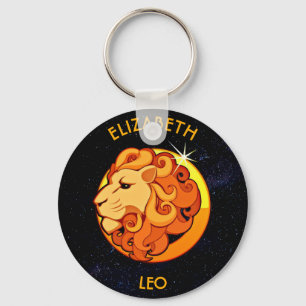 Chaveiro Leo Zodiac Birthday Sign with Your Custom Name (Si