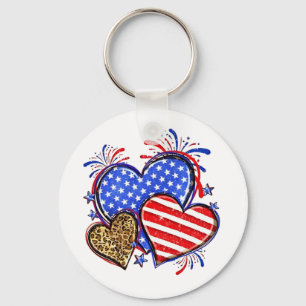 Chaveiro Leopard American Flag Heart 4 de julho dos EUA