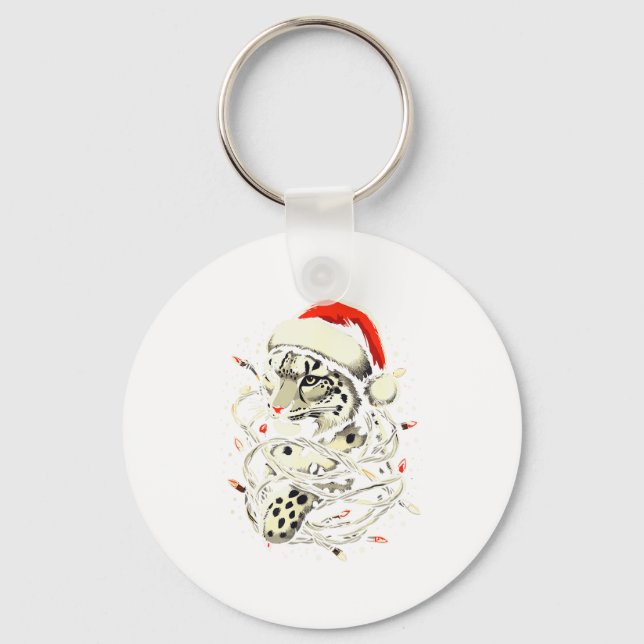 Chaveiro Leopard Christmas Santa Hat Christmas Lights Women (Frente)