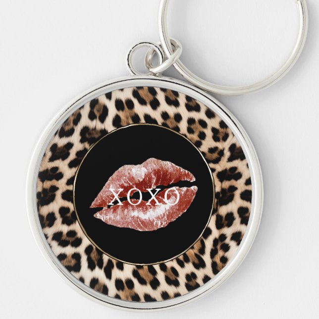 Chaveiro Leopard Print Red Lips XOXO (Frente)