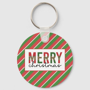 Chaveiro Leopardo do Natal Moderno Imprime Greve Verde Verm