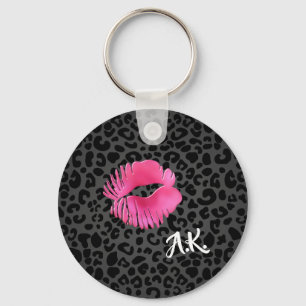 Chaveiro Leopardo do preto do beijo de Lipgloss do rosa