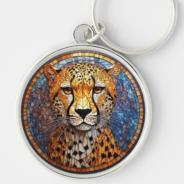 Chaveiro Leopardo em Cores Vibrantes e Padrões Intrincados (Frente)