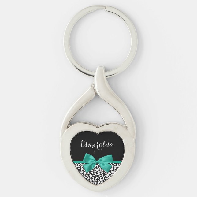 Chaveiro Leopardo Imprimir Emerald Green Ribbon Arco Chic N (Frente)