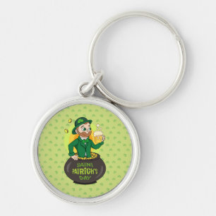 Chaveiro Leprecaína de desenho animado em pote de ouro segu
