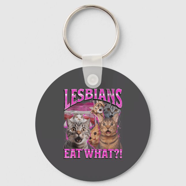 Chaveiro Lesbians Eat What_! Funny Cat Gay Pride Lgbtq Pun  (Frente)
