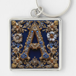 Chaveiro Letra "A" Dourada Elegante Com Decoração Floral Or