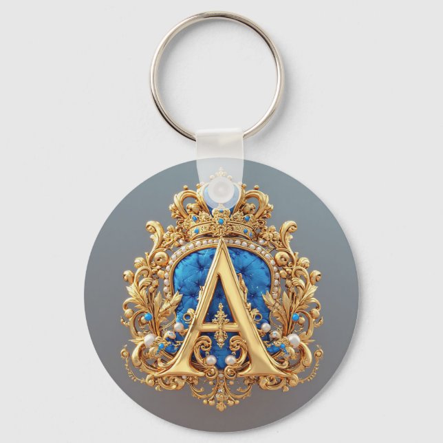 Chaveiro Letra A Dourada Ornamentada Com Desenho De Moldura (Frente)