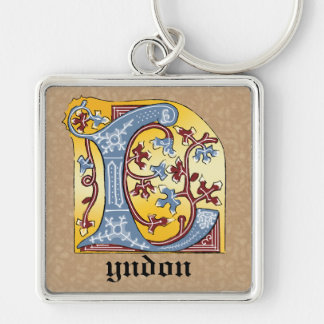 Chaveiro Letra azul medieval e vermelha acesa L