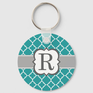 Chaveiro Letra Azul Teal Monograma R Quatrefoil