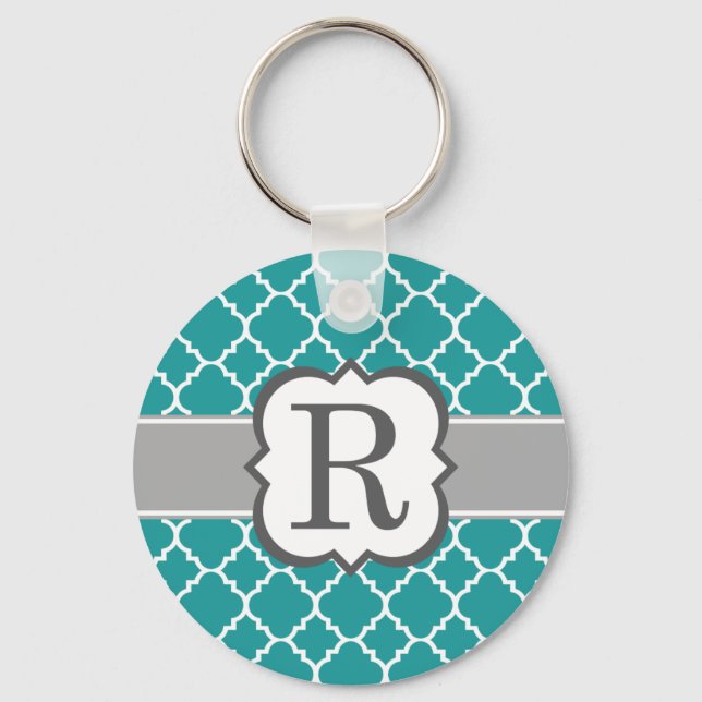 Chaveiro Letra Azul Teal Monograma R Quatrefoil (Frente)