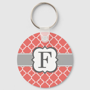 Chaveiro Letra Coral Branco Monograma F Quatrefoil