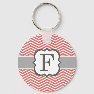 Chaveiro Letra Coral White Monograma F Chevron