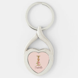 Chaveiro Letra de Nome Personalizado I Rosas Rosa Bege com