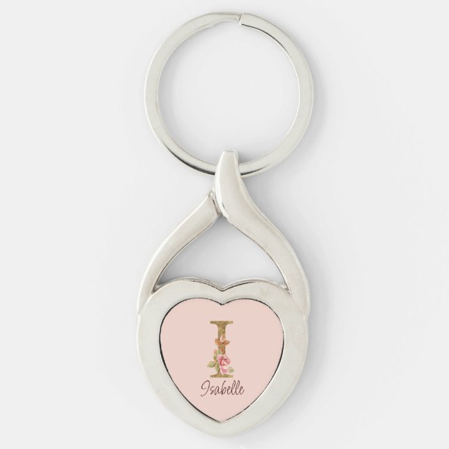 Chaveiro Letra de Nome Personalizado I Rosas Rosa Bege com  (Frente)