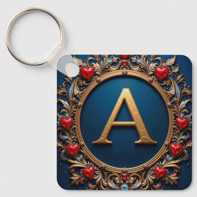 Chaveiro Letra Elegante A Com Detalhes de Coração Dourado ✨ (Frente)