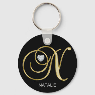 Chaveiro Letra Elegante Personalizada Dourada Monograma N