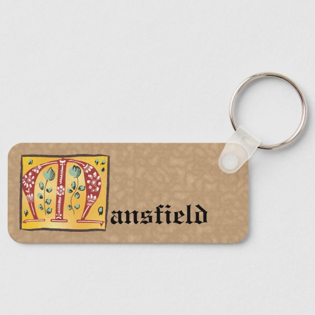 Chaveiro Letra Floral Iluminada Medieval M Monograma (Frente)