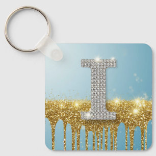 Chaveiro Letra I de Luxo em Diamante sobre Fundo de Brilho 