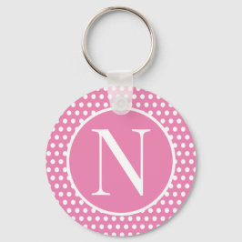 Chaveiro Letra inicial branca Bolinhas cor-de-rosa