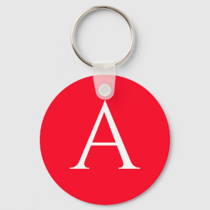 Chaveiro Letra Inicial Monograma Vermelho Branco Simples