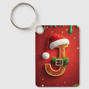 Chaveiro Letra J de Papai Noel Monograma de Festa de Natal 