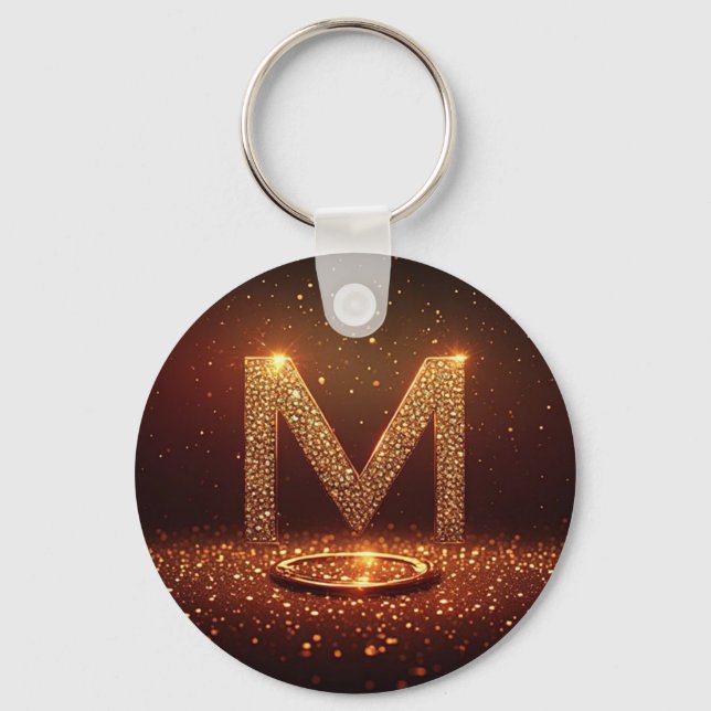 Chaveiro Letra M em Brilho Dourado Presente de Monograma (Frente)