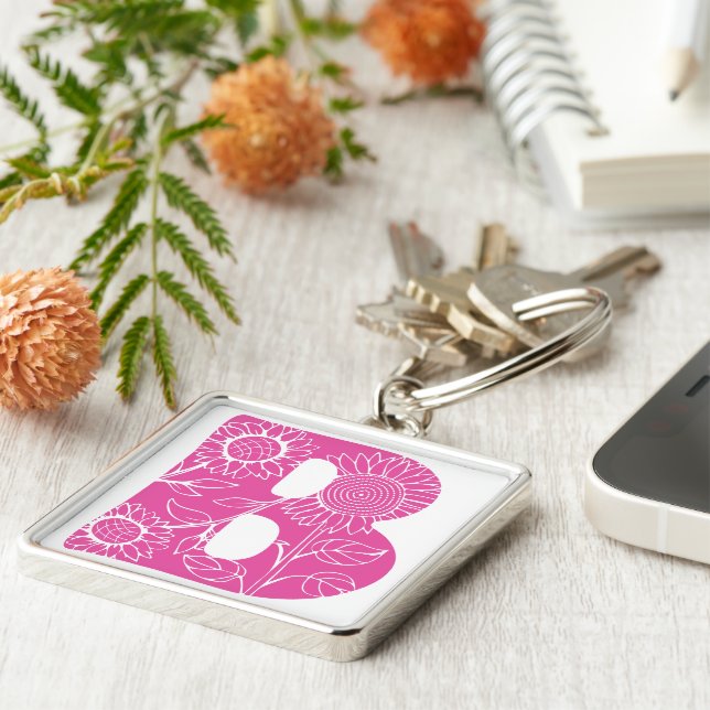 Chaveiro Letra maiúscula B monograma floral (Lateral)