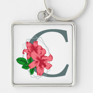 Chaveiro Letra maiúscula C monograma floral