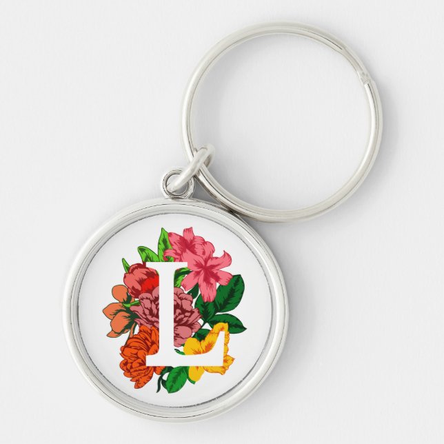 Chaveiro Letra maiúscula L monograma floral (Frente)