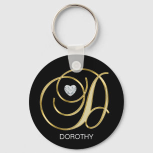 Chaveiro Letra Monogrammed Dourado personalizada elegante D
