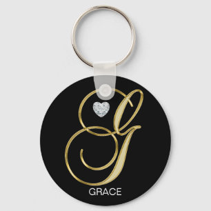 Chaveiro Letra Monogrammed Dourado personalizada elegante G
