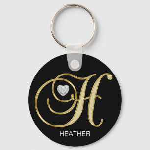 Chaveiro Letra Monogrammed Dourado personalizada elegante H